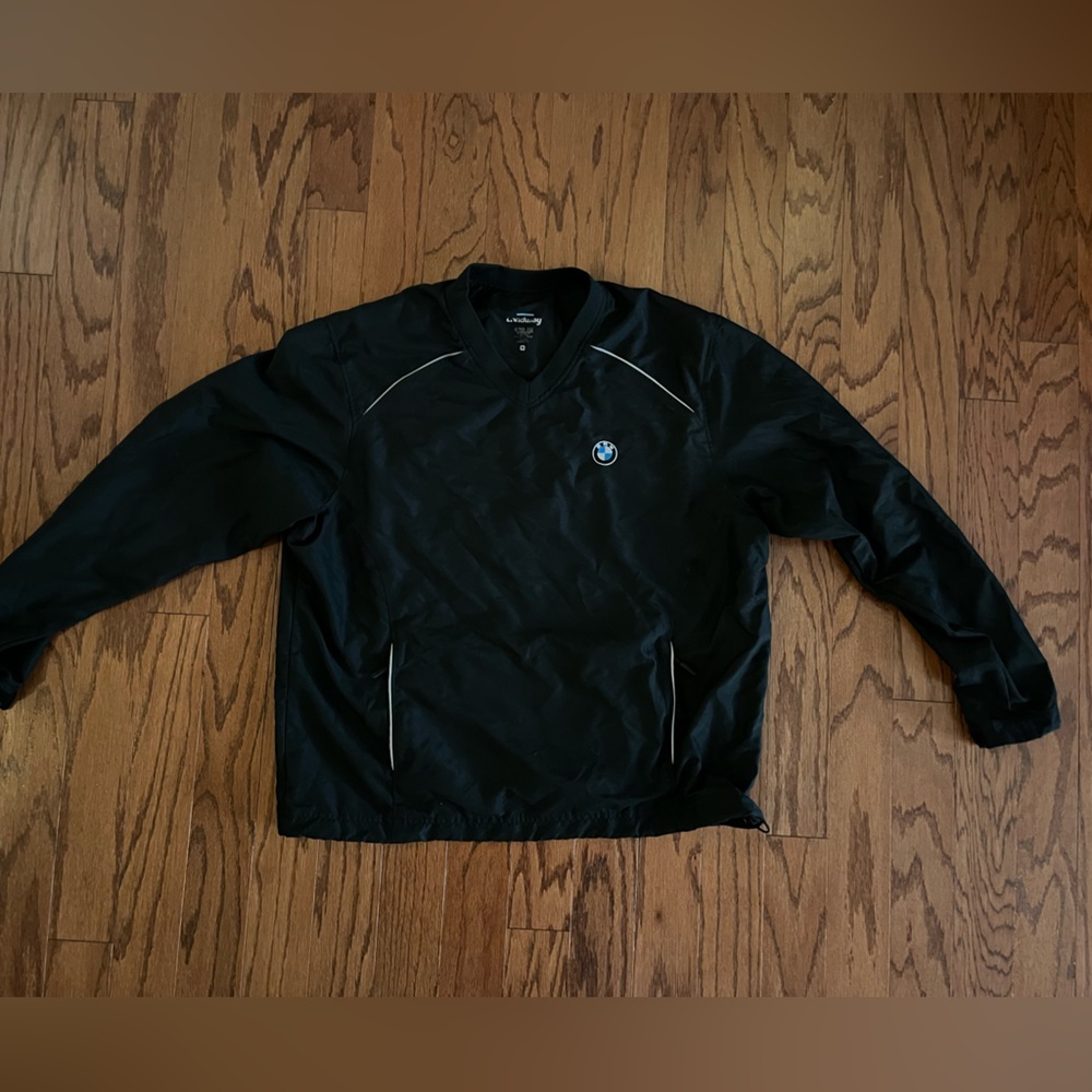 Women’s black BMW logo pullover windbreaker jacket adjustable waist & pockets